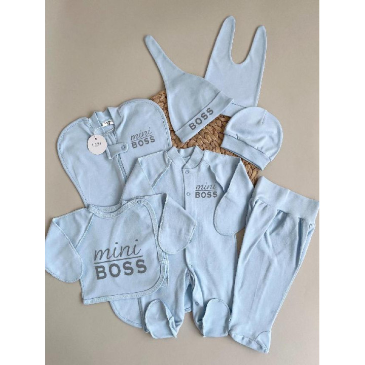 Летний набор одежды (7 предметов) Mini Boss Голубой для новорожденного мальчика в роддом